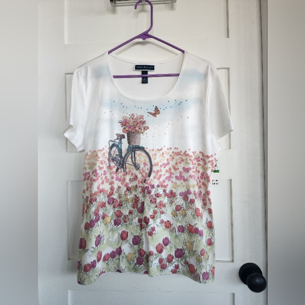 Karen Scott White Floral Short Sleeve Tee